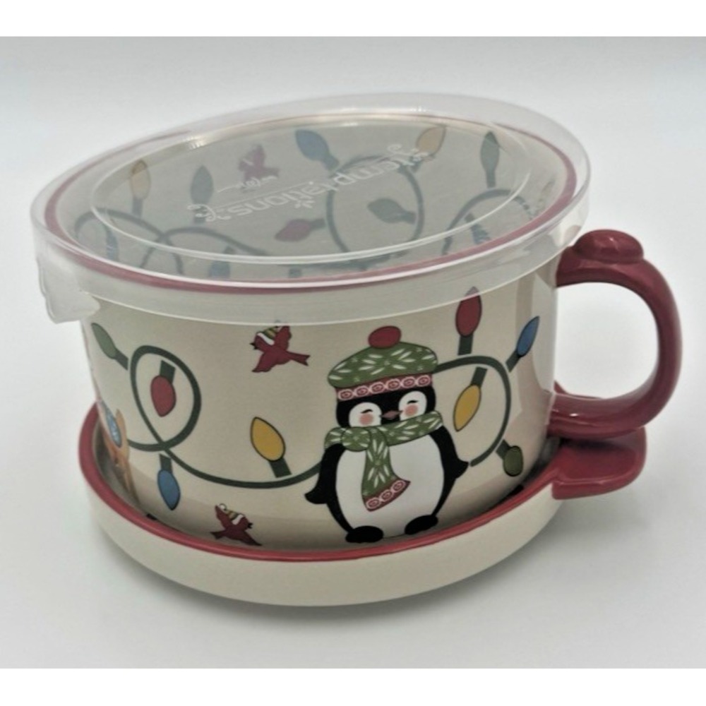 New Temp-tations Winter Whimsy Mug Meal Bowl‎ w/ Lid & Underplate 25 Oz NIB